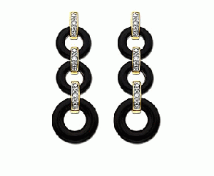 Fashion Charming Earrings Onyx Circle Earring in18K Gold with Diamonds 