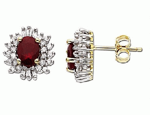 Fashion Ruby and 1/2ct Diamond Stud Earrings in 18K Gold 