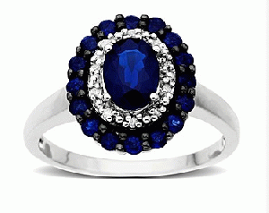 Fashion Ring Gold Jewel Blue Sapphire Ring in 18K White Gold with Diamonds 