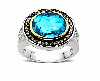 Swiss Blue Topaz and 1/4ct Champagne Diamond Ring in 14K Gold and Sterling Silver 